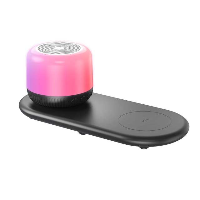 2 in 1 Wireless Charger Speaker with FM Radio HiFi TWS - Outdoor Entertainment RGB LED Light Fast Portable Bluetooth Speaker