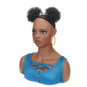 Petite extension de queue de cheval afro synthétique premium de 3,6 pouces, <span class=keywords><strong>chignon</strong></span> afro bouclé crépu à clipser avec cordon de serrage pour femmes noires - Product Image 2