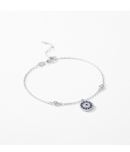 Pulsera de Cadena de Plata S925 con Dije de Ojo Azul, Cristal y Diamantes de Imitación, Joyería Clásica para Uso Diario de Mujer - Product Image 4
