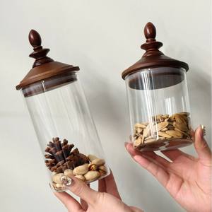 Pot en verre de rangement de qualité alimentaire, design <span class=keywords><strong>rond</strong></span> et pointu, style rétro européen, pour céréales et grains, pot à café haut de gamme avec couvercle en bambou - Product Image 5