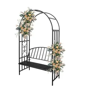Arco da giardino in ferro minimalista italiano con posti a sedere, arco da sposa moderno e minimalista all'aperto