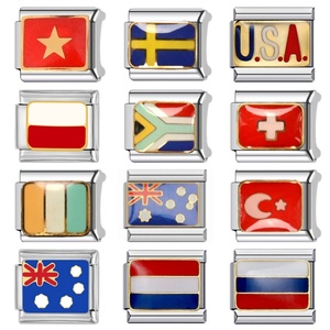 Pulsera de Acero Inoxidable 316L de 18k de Lujo, Personalizable, con Dijes Italianos de Banderas del Mundo para la Fabricación de Joyas al por Mayor - Product Image 1