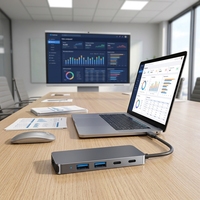 Hub USB 3.2 Guanchen 5-en-1 en alliage d'aluminium avec charge et transfert de données à 10 Gbit/s, station d'accueil portable, garantie 12 mois, en stock