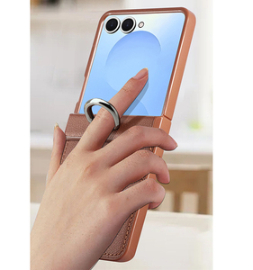 Nueva llegada para <span class=keywords><strong>Samsung</strong></span> para Galaxy <span class=keywords><strong>Z</strong></span> Flip7/Flip6/Flip5 lujo PU cuero Smartphone dedo anillo soporte plegable teléfono contraportada - Product Image 3