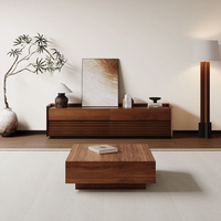 Meuble TV Wabi-Sabi en Noyer Noir Massif Écologique avec Portes à Lattes Verticales et Tiroirs pour Salon et Salle à Manger Modernes