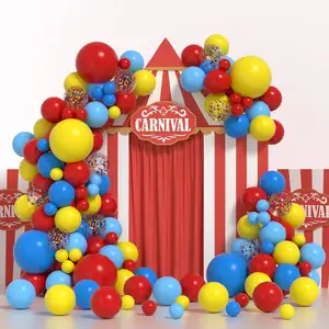 嘉年华马戏团气球拱门黄色红色蓝色气球花环套件132件原色乳胶气球拱门套件