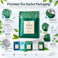 Sachets d'emballage pour sachets de thé imprimés sur mesure, sachets en aluminium de qualité alimentaire à trois soudures latérales pour sachets de thé individuels