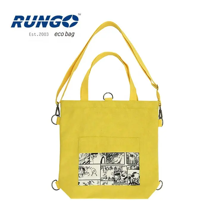 Tas Jinjing Ransel Kanvas Katun Berat Wanita, Tas Tote Fashion Konversi Perempuan Kuning Grosir Kustom