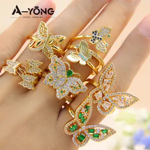 Ayong New Design Zircon Jewelry Set High Antioxidant Properties Butterfly Ring 18k Gold Jewelry