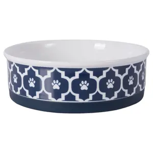 Ceramic Pet Bowl With Non-Skid Silicone Rim for Dogs and Cats Porcelain Dog Bowls with Custom Patterns