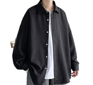 Blusas de Moda Coreana Juvenil 2023, Camisa Negra de Manga Larga con Botones para Hombre, Estilo Harajuku, Camisa Holgada de Algodón Informal para Otoño, Talla 5XL - Product Image 1