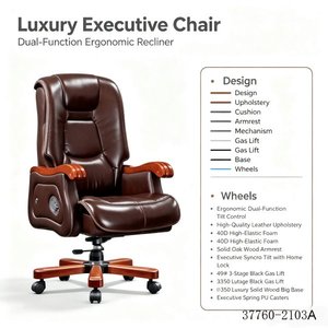 Chaise de bureau de direction en cuir de luxe avec base en bois et accoudoirs fixes 37760-2102A - Product Image 4