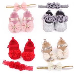 First <strong>Walkers</strong> Baby Girl 2Pcs <strong>Headband</strong> and Prewalker Shoes Set Soft Sole Cotton Princess Crib Anti Slip Casual Shoes for Infant - Product Image 2