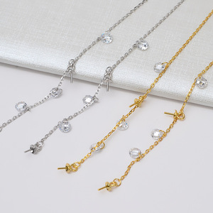 Cadena de Plata S925 con Cruz de Flores, 11 cm de Largo, Línea para Oreja, 5-8 Perlas Dobles, Bandeja Vacía para DIY, Accesorios de Joyería 930 - Product Image 1