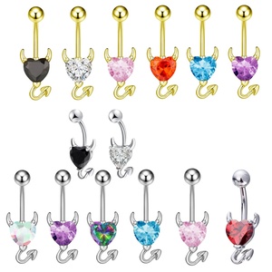 Piercing all'Ombelico alla Moda in Acciaio Inossidabile con Zircone, Gioiello per il Corpo da Donna a Forma di Cuore con Zircone - Product Image 1