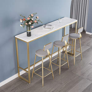 Table de bar avec plateau en marbre et structure dorée, haute et longue, pour bar ou balcon - Product Image 1