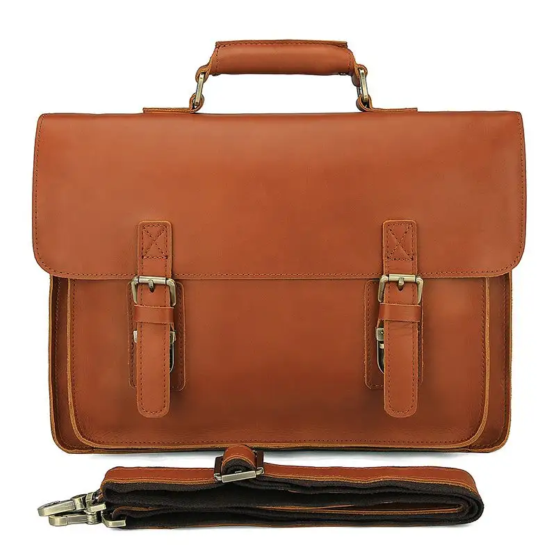15 Inch Brown Vintage Leather Laptop Messenger Bag Men Computer Shoulder Travel Business Satchel Handmade Waterproof Briefcases