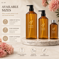 Bouteille pompe PET ambrée 500 ml avec distributeur noir pour shampoing, après-shampoing, gel douche, lotion, savon liquide pour les mains – Usage commercial
