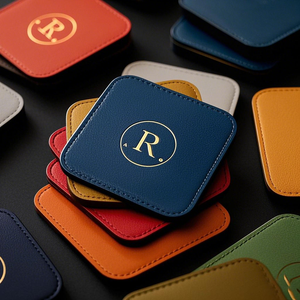 Lot de 4 sous-verres blancs en cuir imprimés sur mesure <span class=keywords><strong>Plaque</strong></span> de poids en liège Plateau de café pour boissons Dessous de verre en cuir en bois X4 personnalisés - Product Image 3