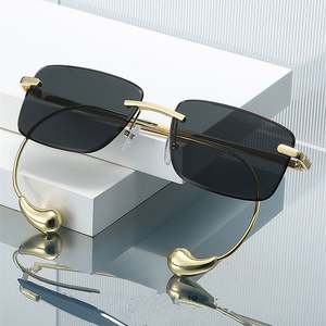 Lunettes de soleil carrées sans monture UV400 de luxe en métal avec perles, personnalisables avec logo, pour femmes, collection 2026 - Product Image 2
