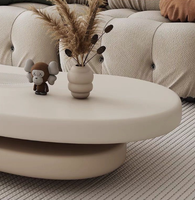 Table basse ovale rotative simple et moderne en crème, respectueuse de l'environnement, pour le salon, meubles extensibles
