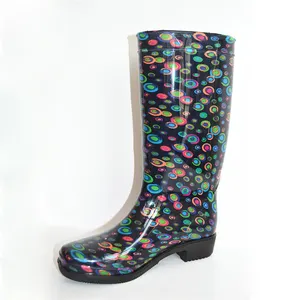 Wholesale Women natural rubber rain boots women gumboots Custom Print Wellington