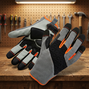 Gants de travail antidérapants en PU, bouts des doigts texturés, bracelet réglable, gants de sécurité polyvalents gris, orange, noir - Product Image 3