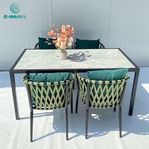 Sedia in Corda Intrecciata <span class=keywords><strong>Verde</strong></span> Serie Giardino con <span class=keywords><strong>Tavolo</strong></span> Rettangolare per Patio e Ristorante - Arredamento Moderno per Esterni di Hotel - Product Image 1