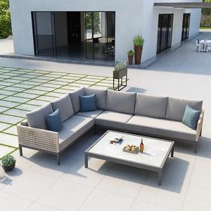 Ensemble de canapés en rotin moderne modulaire de luxe en <span class=keywords><strong>4</strong></span> pièces, pour cour, jardin, tout temps, en aluminium, meubles de salon d'extérieur - Product Image 1
