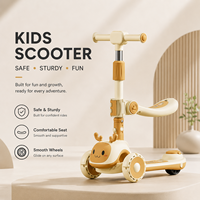 Skuter Anak 3-in-1 dengan Kursi, Tinggi Dapat Disesuaikan, Warna Dapat Dipilih, Desain Kartun, Plastik PP, Tiga Roda, Aman, Kokoh, Mainan Tunggang, Bersertifikat CCC