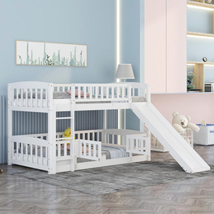 Lit superposé blanc double avec glissière, barrière de sécurité et échelle robuste pour chambre d'enfants et d'adolescents - Product Image 3