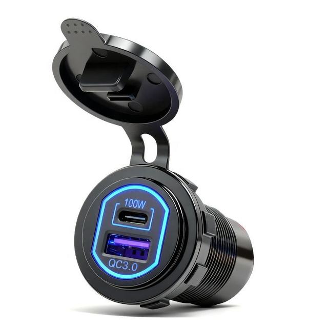 DC12V/24V 2 Ports 100W USB C Outlet PD3.0 Port Quick Charge 3.0 Car USB Charger Socket for Boat RV Marine Camper Yacht