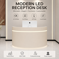 Bureau de réception moderne personnalisé, mini, demi-rond, incurvé, avec éclairage LED ambiant pour salon de beauté, spa de manucure, clinique cosmétique
