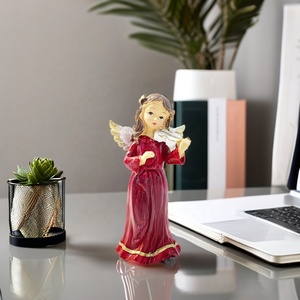 Decoraciones Navideñas de Ángel Rojo de Resina Vintage, Ángel Niña con Arpa y Violín para el Hogar o la Sala de Estudio - Product Image 4