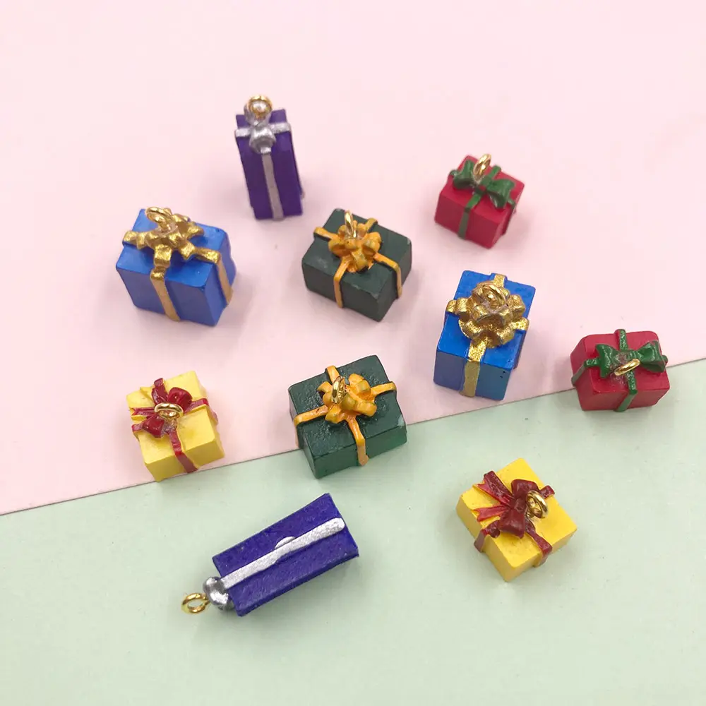 Christmas Gift Box Resin Charms Pendants for Bracelets Necklace Earrings Jewelry Making Supplies DIY Handmade Findings