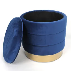 HStex Design moderno di alta qualità rotondo panno di stoccaggio poggiapiedi ottomano impero velluto oro Base in metallo - Product Image 2
