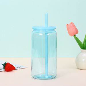 AGH Nouvelle arrivée Canette en verre transparent givré de 16oz avec couvercle coloré - Product Image 4