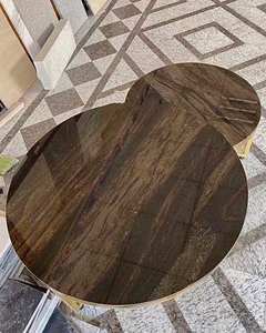 Table basse moderne en granit brun fantaisie à dessus <span class=keywords><strong>rond</strong></span> pour salon table d'appoint Calacatta personnalisée naturelle <span class=keywords><strong>de</strong></span> luxe - Product Image 3