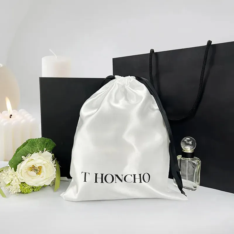 Sacs de rangement de poussière de soie de luxe avec Logo personnalisé, sacs à cordon en Satin pour sacs à main chaussures bottes