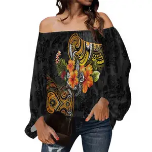 Cheap Wholesale Polynesian Tribal Turtle Design Chiffon Shirt Fashion Breathable Women's Tops Professional Customization Tee Hot