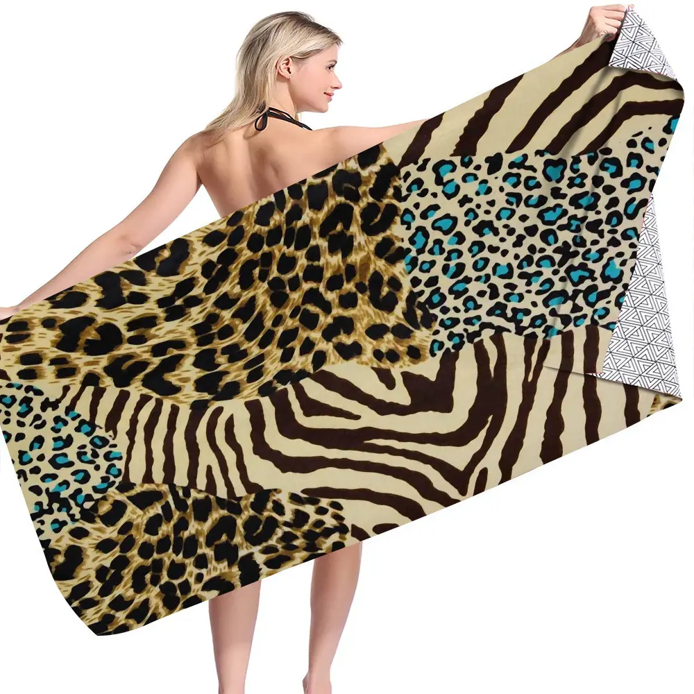Toalha de microfibra estampada de leopardo, toalha sem logotipo