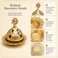 Diffuseur d'arômes miniature en métal doré de style arabe du Moyen-Orient avec motif coriandre pour la décoration de la maison