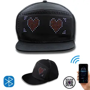 LED Hats LED Display Message Cap LED Light up Music Mode Baseball Cap for Party Rave Music Festival