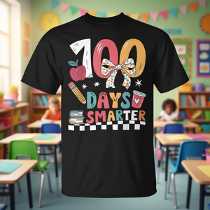 Camiseta Promocional con Lazo Coqueta para Niñas, Feliz Cumpleaños Escolar de 100 Días, Camiseta para Celebrar los 100 Días de Escuela - Product Image 3