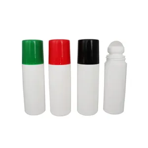 סיטונאי 50 מ""ל 60 מ""ל 90 מ""ל 100 מ""ל דאודורנט פלסטיק לבן גליל על בקבוק עם מכסים צבעוניים מרובים