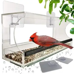 Cage pour les oiseaux, pour perruches d'extérieur, avec fenêtre transparente en acrylique, mangeoire pour les oiseaux, avec ventouse forte