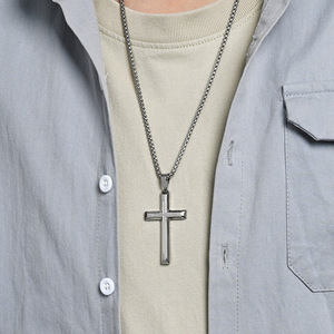 Unisex <b>Cross</b> Pendant Necklace Stainless Steel Gold Plated Everyday Wear - Product Image 3