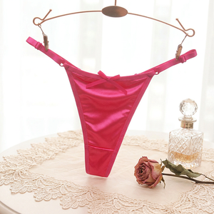 Culottes string en satin pour femme, à fines bretelles réglables, taille basse, lingerie élégante en soie glacée unie avec nœud OEM ODM - Product Image 1