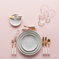 Assiettes à dîner avec motif de marbre blanc, vintage, pour restaurant, en céramique, pour événements, mariage