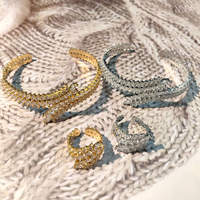 Cuivre 18K Or Réel Électrolytique Blé Oreille Bracelet Bague Ensemble Personnalisé Exquis Brillant De Luxe